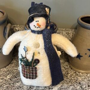 Festive Snowman Holiday Decor with Blue Scarf
